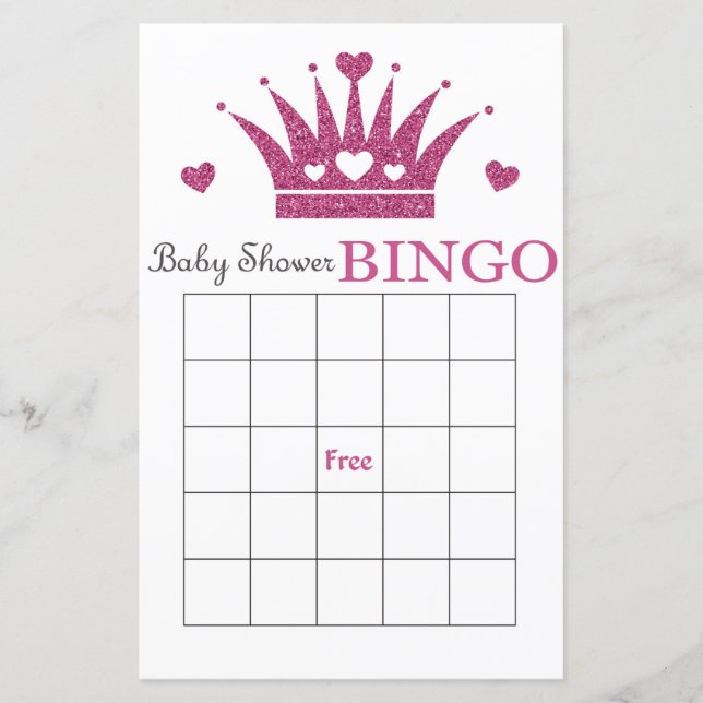 cartão de bingo de chá de bebê coroa roxa (Frente)