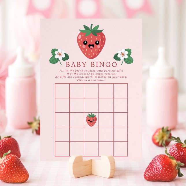 Cartão de Bingo de Chá de Bebê Kawaii Morango (Criador carregado)