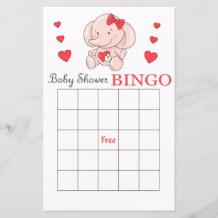 Cartão de bingo de chá de fraldas elefante rosa