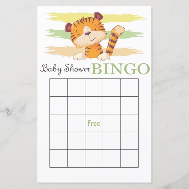 Cartão de bingo de chá de fraldas Tiger (Frente)