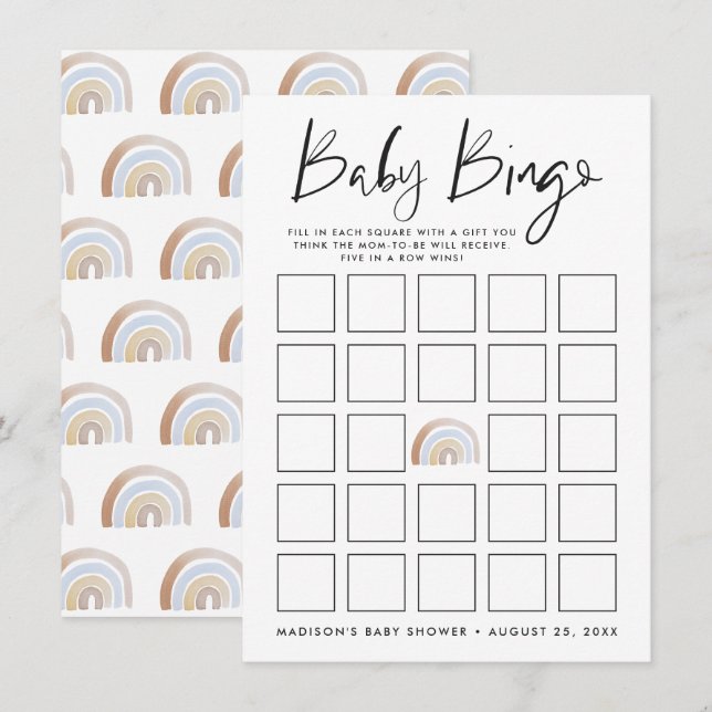 Cartão de Bingo de Chuvada de Bebê Arco-íris em Aq (Frente/Verso)