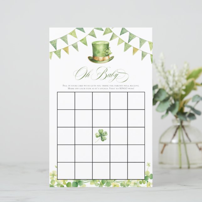 Cartão de Bingo de Chuvada de Bebê Irlandês Verde (Em pé/Frente)