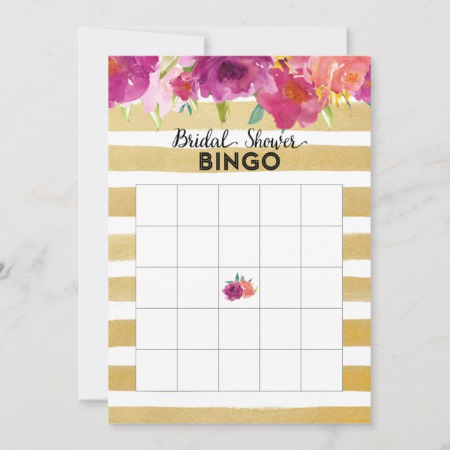 Cartão de Bingo de Chuveiro de Noiva com Flores em (Frente)