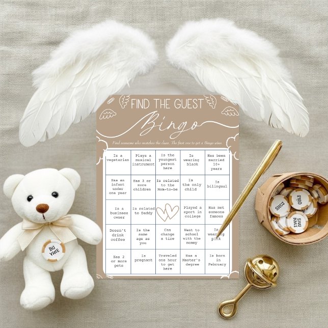 Cartão de Bingo de Encontrar o Convidado Celestial (Heavenly Beige Find The Guest Bingo Card)