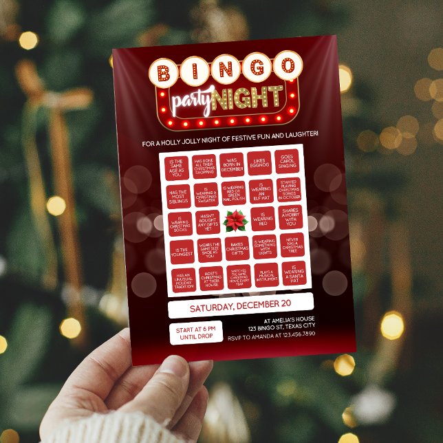 Cartão de Bingo de Férias de Natal (Holiday Ladies Night Out Christmas Holiday Bingo Game Card Invitation)