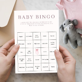 Cartão de Bingo para Chá de Bebê com Laço Cor-de-R