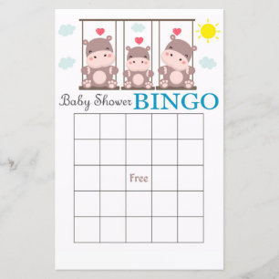 cartão de bingo para chá de bebê de hipopótamo