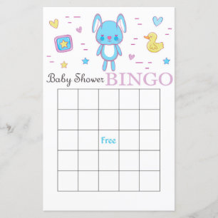 cartão de bingo para chá de bebê do coelho azul