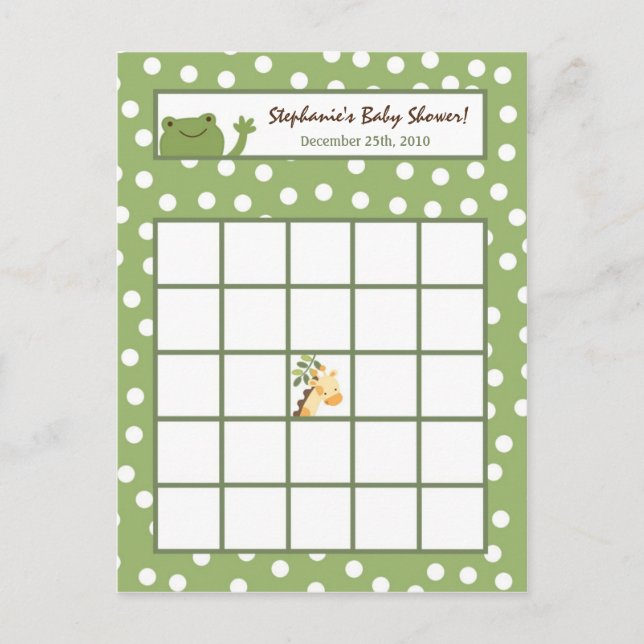 Cartão de Bingo Safari Selva Animal Escrito Verde (Frente)