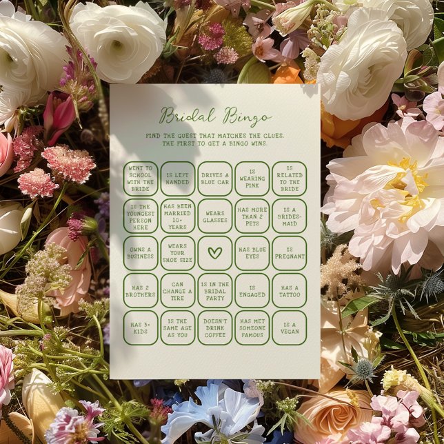 Cartão de Bingo Verde de Bridal Manuscrito (Criador carregado)