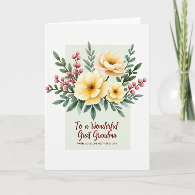Cartão de Bisavó com Florais em Aquarela (Frente)