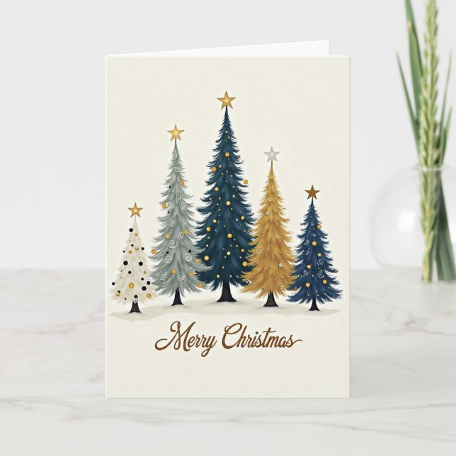 Cartão de Boas Festas Árvores de Natal Elegantes (Frente)