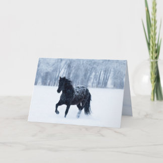 Cartão de Boas Festas Cavalo Preto na Neve