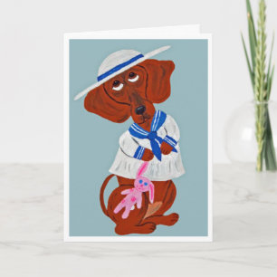 Cartão de Boas Festas com Dachshund Dobrado Feliz 