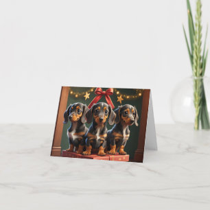 Cartão de Boas Festas com Filhotes Dachshund