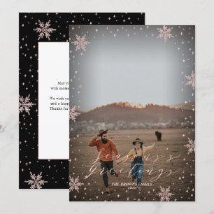 Cartão de Boas Festas com Foto de Flocos de Neve e
