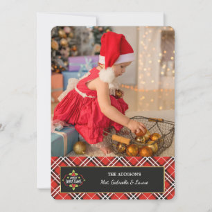 Cartão de Boas Festas com Foto em Xadrez Natalino