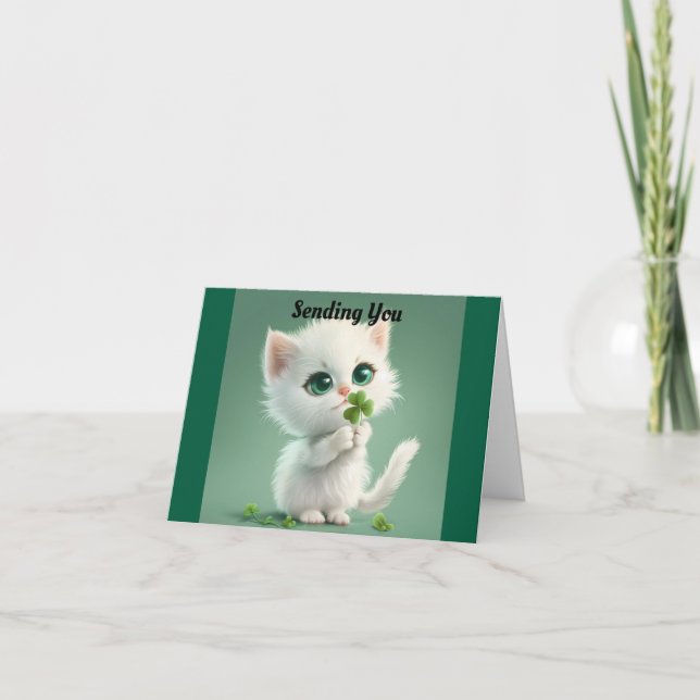 Cartão de Boas Festas com Gatinho e Trevo (Frente)