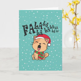 Cartão de Boas Festas com Gato Cantando Fa La La L
