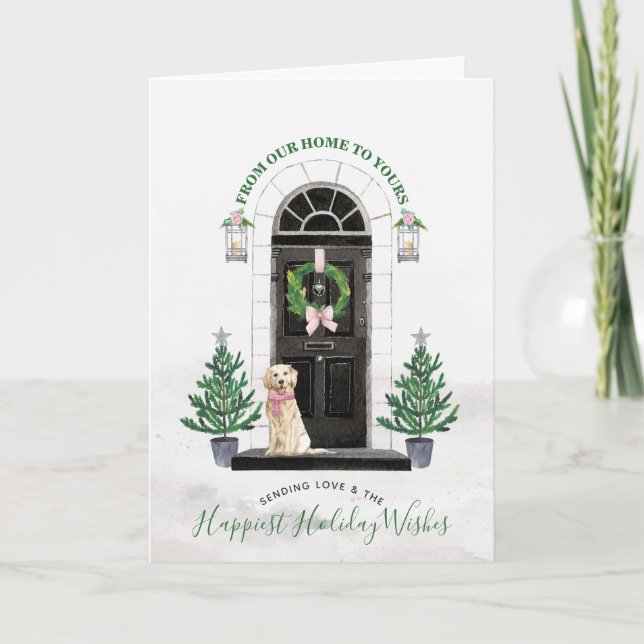 Cartão de Boas Festas com Golden Retriever (Frente)