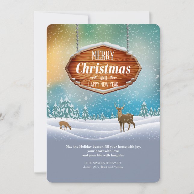 Cartão de Boas Festas com Veados na Neve (Frente)