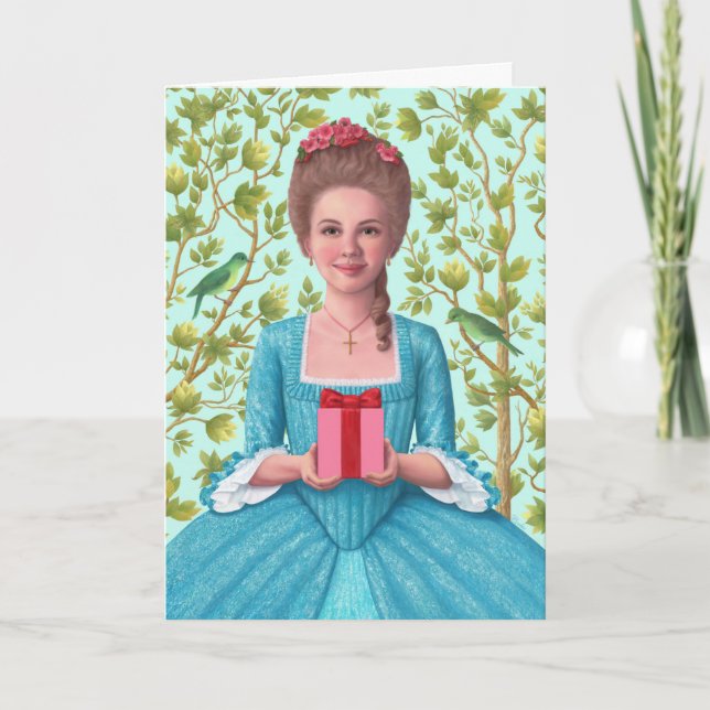 Cartão de Boas Festas "Dama do Século 18 Segurando (Frente)