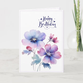 Cartão de Boas Festas de Aniversário com Flor Roxa