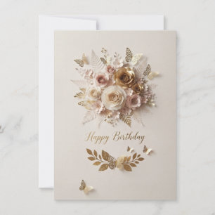 Cartão de Boas Festas de Aniversário Floral Luxuos