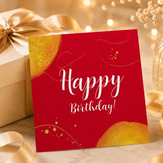 Cartão de Boas Festas de Aniversário Vermelho e Do (Elegant Red & Gold Happy Birthday Greeting Card, Happy Birthday Card Template)