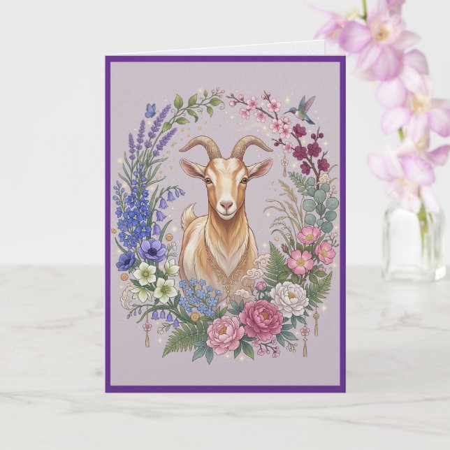 Cartão de Boas Festas de Ano do Bode 2027 Capricór (Orquídea)