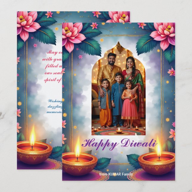 Cartão de Boas Festas de Diwali com Arco Estelar (Frente/Verso)