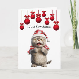 Cartão de Boas Festas de Gato do Papai Noel Fofo