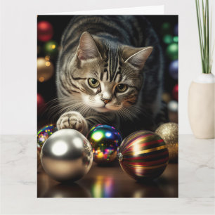 Cartão de Boas Festas de GATO TABBY FOFO DE NATAL