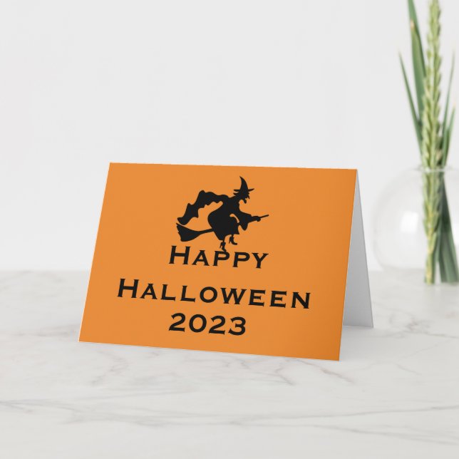 Cartão de Boas Festas de Halloween com Bruxa Voado (Frente)