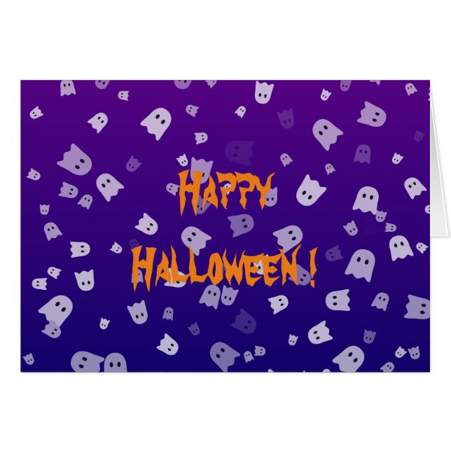 Cartão de Boas Festas de Halloween com Fantasmas (Frente Horizontal)