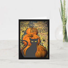 Cartão de Boas Festas de Halloween de Gato Preto