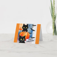 Cartão de Boas Festas de Halloween de Gatos e Morc