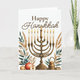 Cartão de Boas Festas de Hanukkah - Menorá Floral