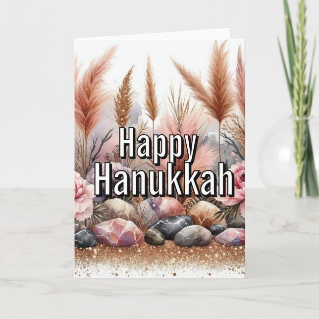 Cartão de Boas Festas de Hanukkah - Rosa Simples M (Frente)