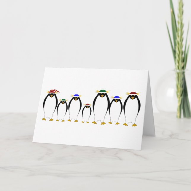 Cartão de Boas Festas de Inverno com Pinguins (Frente)