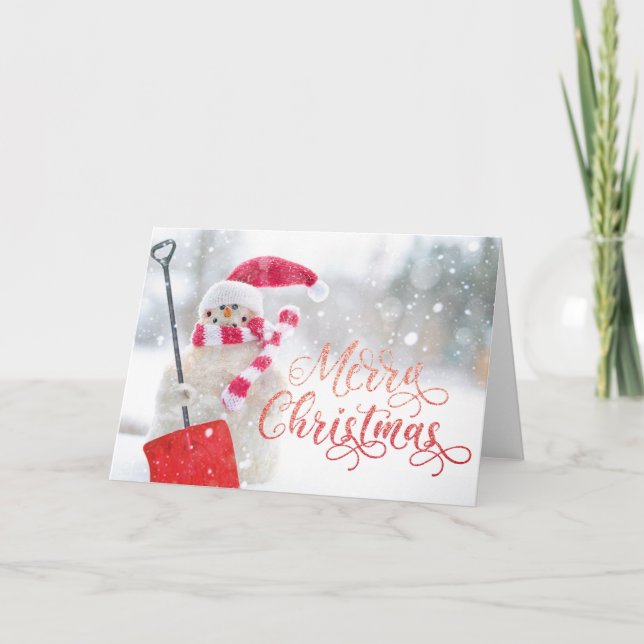 Cartão de Boas Festas de Natal com Boneco de Neve (Frente)