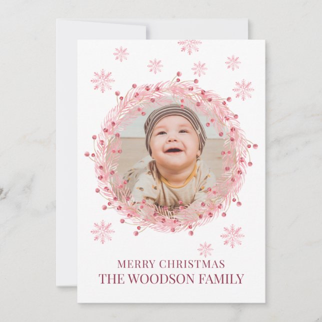 Cartão de Boas Festas de Natal com Foto de Bebê (Frente)