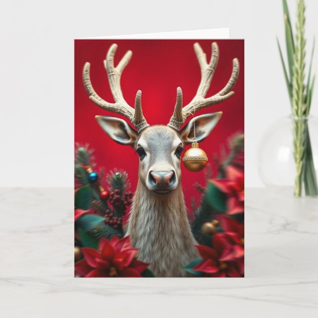 Cartão de Boas Festas de Natal com Rena (Frente)