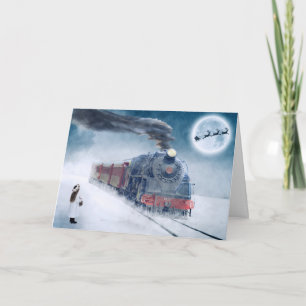 Cartão de Boas Festas de Natal com Tema de Trem e 