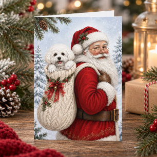 Cartão de Boas Festas de Natal do Bichon Frise e P