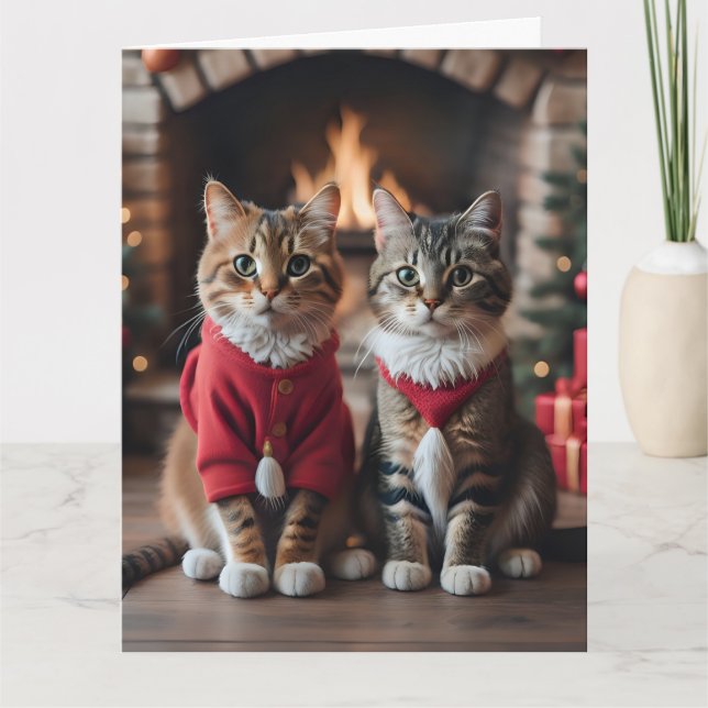 Cartão de Boas Festas de Natal GATO FOFO (Frente)