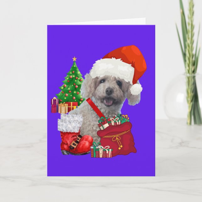 Cartão de Boas Festas de Natal Poodle (Frente)