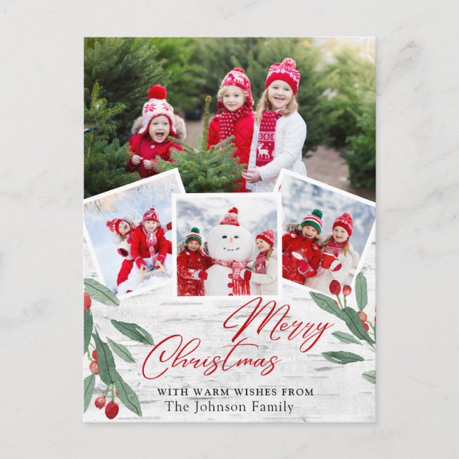 Cartão de Boas Festas de Natal Rústico com Casca d (Frente)