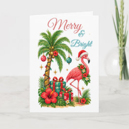 Cartão de Boas Festas de Natal Tropical Flamingo