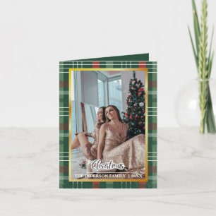 Cartão de Boas Festas de Natal Xadrez Verde, Dobra
